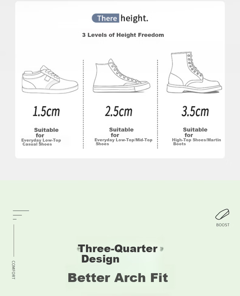 FOOTOPPO Boost Height Increase Insoles for Men and Women, Odor-Resistant, Soft Sole, Comfortable Popcorn High Elastic Shock Absorption Invisible Half Insoles 5