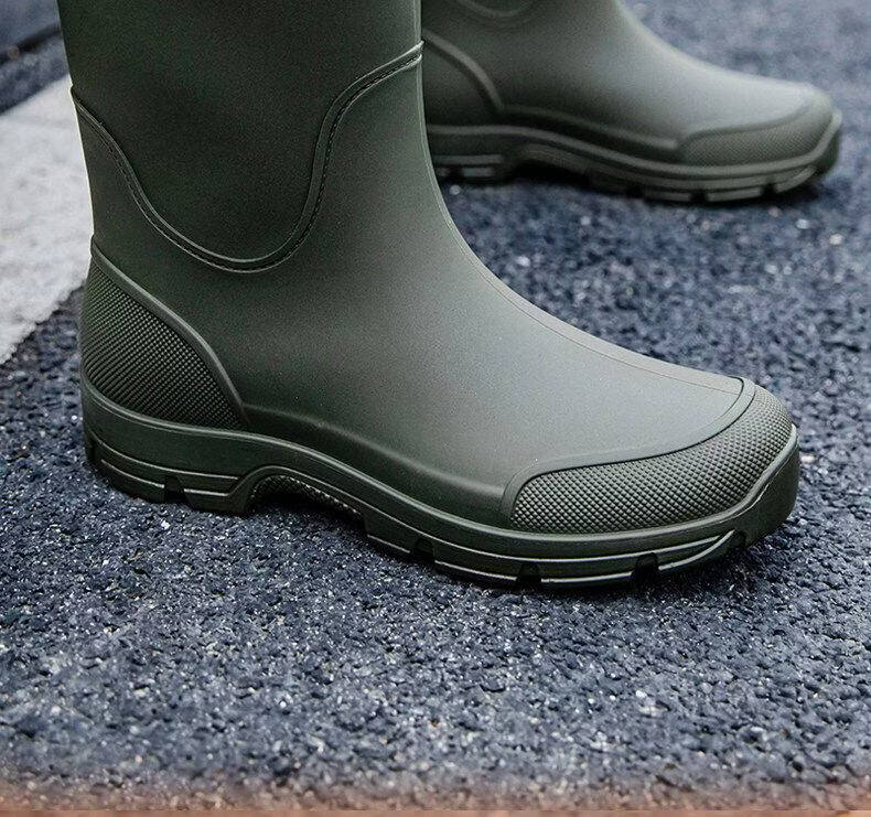 Afunoti Non-Slip Waterproof Mid-Calf Rain Boots for Men Hiking Water Shoes Fishing Cycling Black Size 44 10