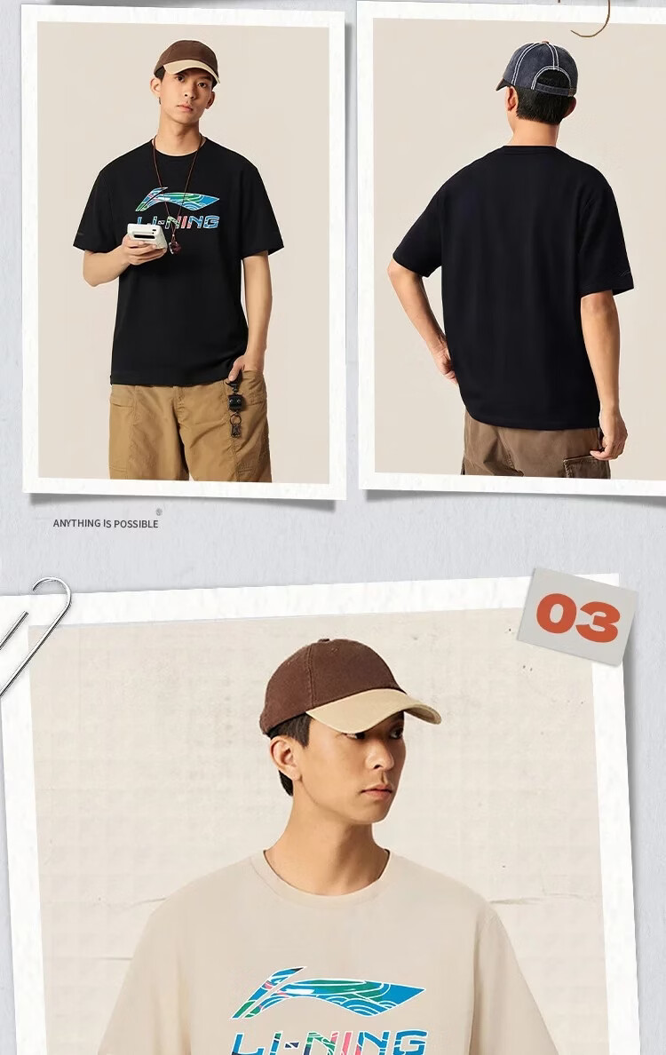 LI-NING Men's Breathable Comfortable Sports Lifestyle Short Sleeve T-Shirt Crew Neck Casual Simple Versatile Top 9