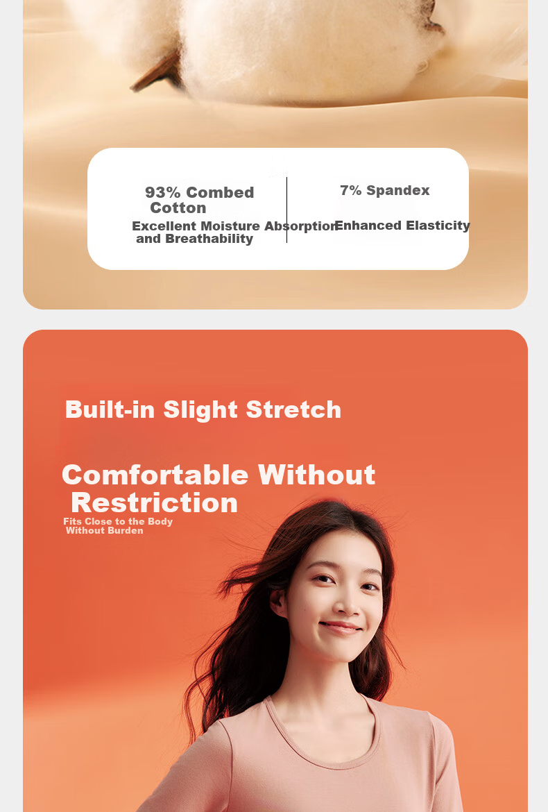 Yiershuang Women's Thermal Underwear High Elastic Cotton Blend Autumn Top and Bottom Set 6