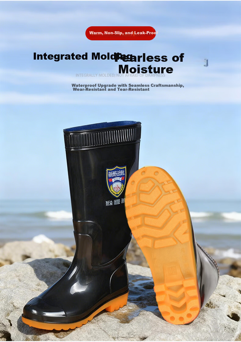 Gongqiyou Black Mid-Calf Rain Boots Size 40 Waterproof Non-Slip Wear-Resistant Outdoor Rubber Shoes 2