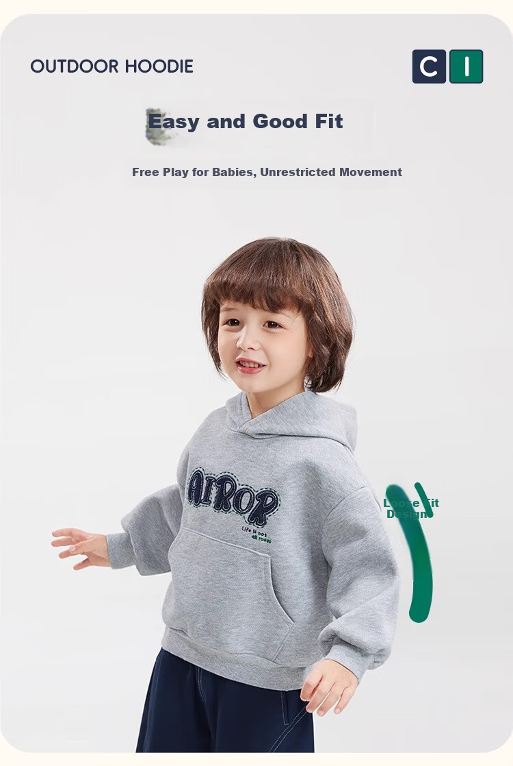 Ciciibear Boys Fleece Hoodie 2024 New Baby Hooded Autumn Winter Thickened Loose Base Shirt Trendy 4