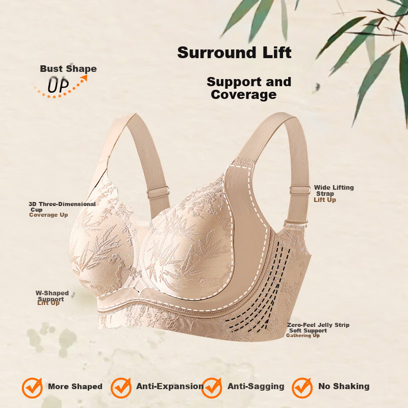 Tingmei 26 Years Jacquard Uplift Anti-Sagging Bra for Women, Lift and Gather, Side Support, Semi-Fixed Cotton Cup, Wireless Bra