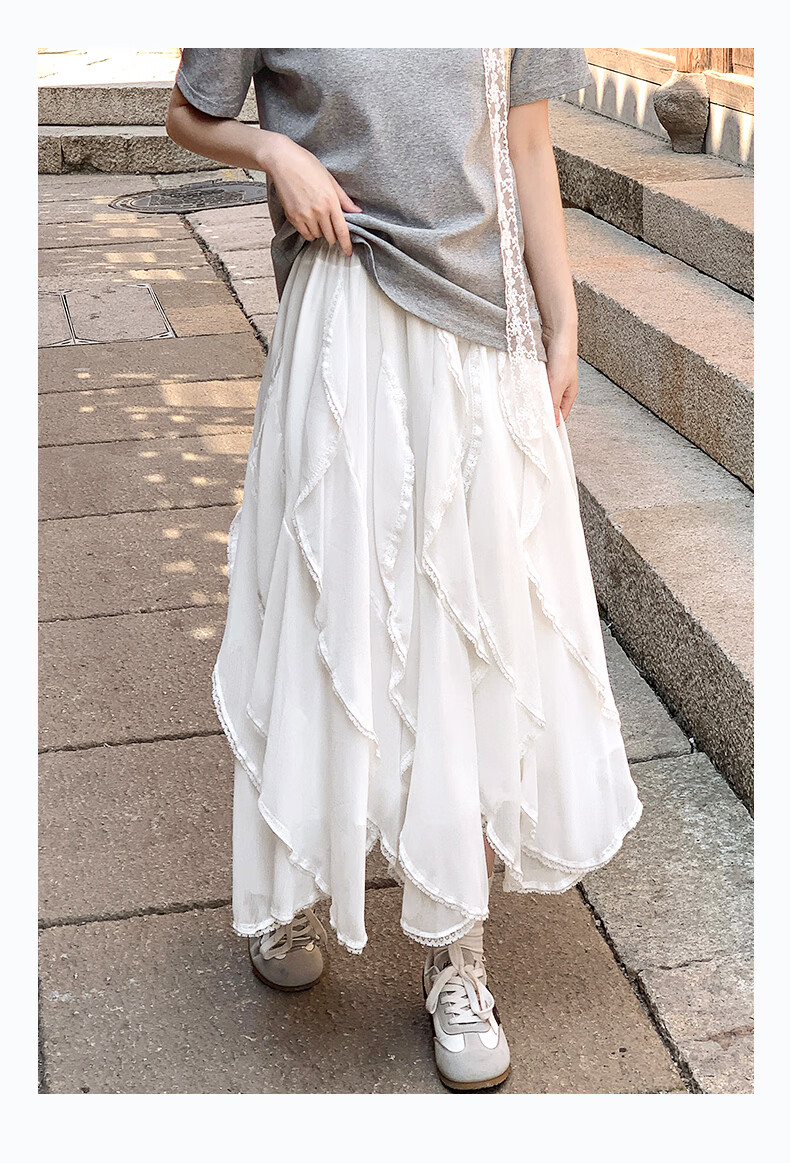 Borui Ruffled Irregular Lace Midi Skirt French Style Designer Fairy Dress Spring Summer 16