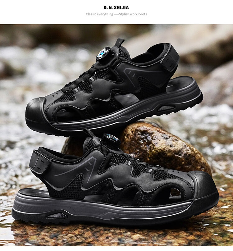 Bull Family Baotou Men's Summer Outdoor Breathable Mesh Soft Sole Versatile Creek Shoes Men's Beach Sandals 45