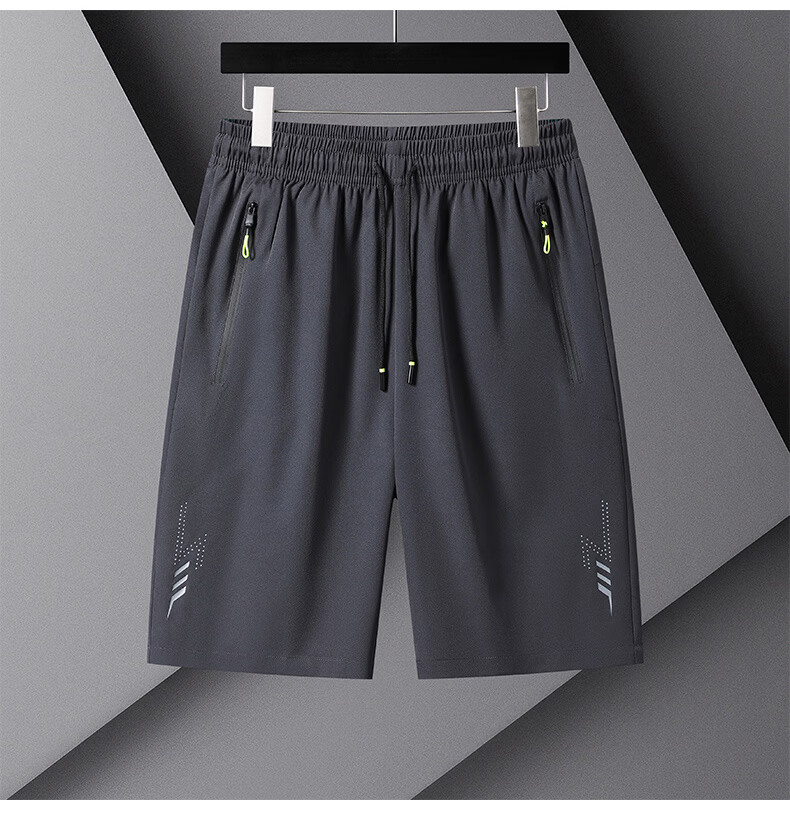 ROMON Men's Ice Silk Shorts Summer Breathable Thin Quick-Dry Stretch Loose Casual Five-Point Mid-Length Pants 2309 Black L 18