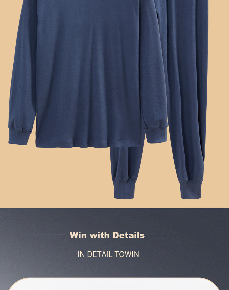 Bejirog Middle-aged and Elderly Men's Autumn Cotton Thermal Underwear Set Base Layer Warm Thin Cotton Sweater Dark Blue Set 2XL 10