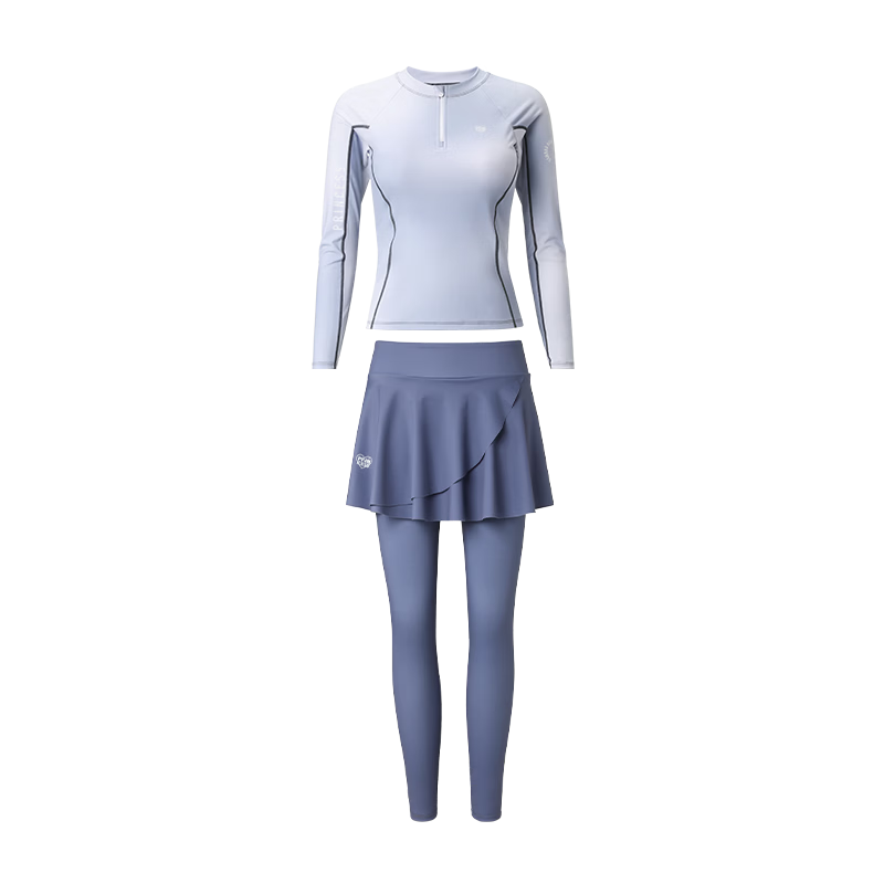 Disney Women's Long Sleeve Long Pants Full Body Sun Protection Surfing Diving Swimsuit Two-Piece D16113S2H Light Blue 2XL