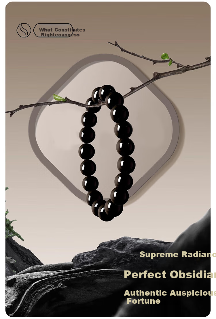 Hongliangyuan Collectible Natural Obsidian Bracelet Couples Zodiac Year Luck Crystal Bracelet 6MM Birthday Gift 8