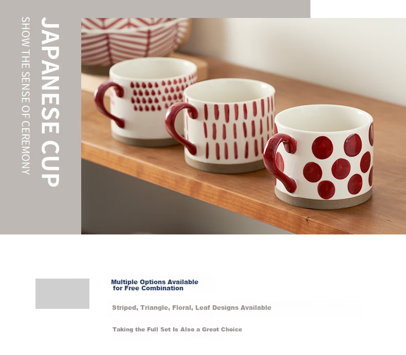 Siyue Ceramic Mug Home Breakfast Cup High-Value Red Striped Coffee Cup 450ml 14