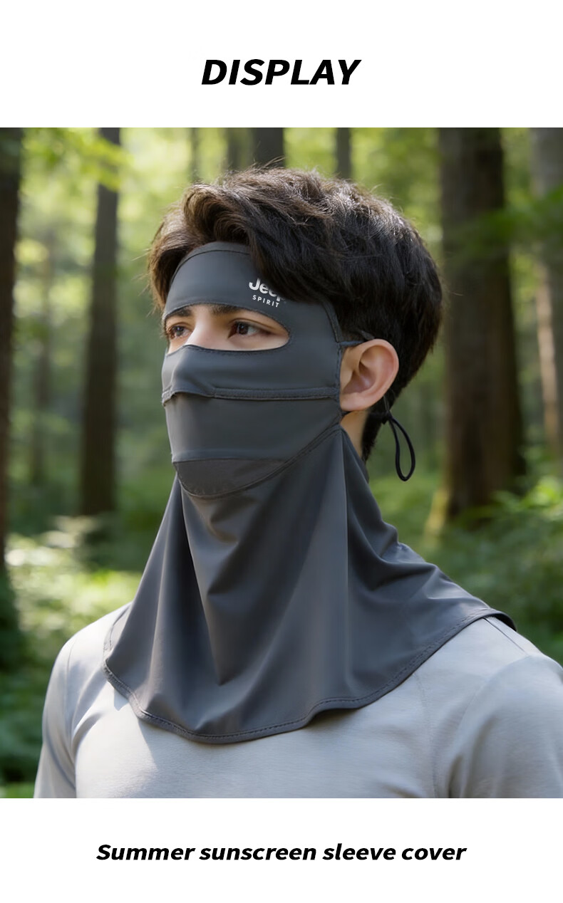 JEEP SPIRIT Men's Summer UV Protection Sun Mask Outdoor Cycling Full Face Sunshade Mask Women KZ00119 Black 14