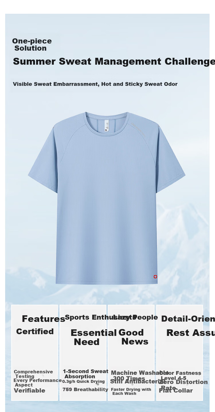 JD Jingzao New Sports T-Shirt Quick-Dry Summer Outdoor Running Fitness Training Short Sleeve Men Glacier Blue 2XL 2