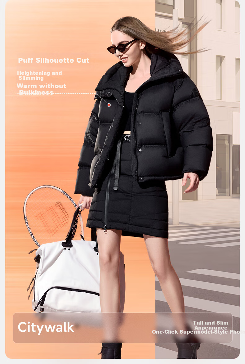 Meilicheng [Tan Jianci Same Style] Women's Down Jacket Warm Winter Goose Down Short Coat 007 Obsidian Black M 6
