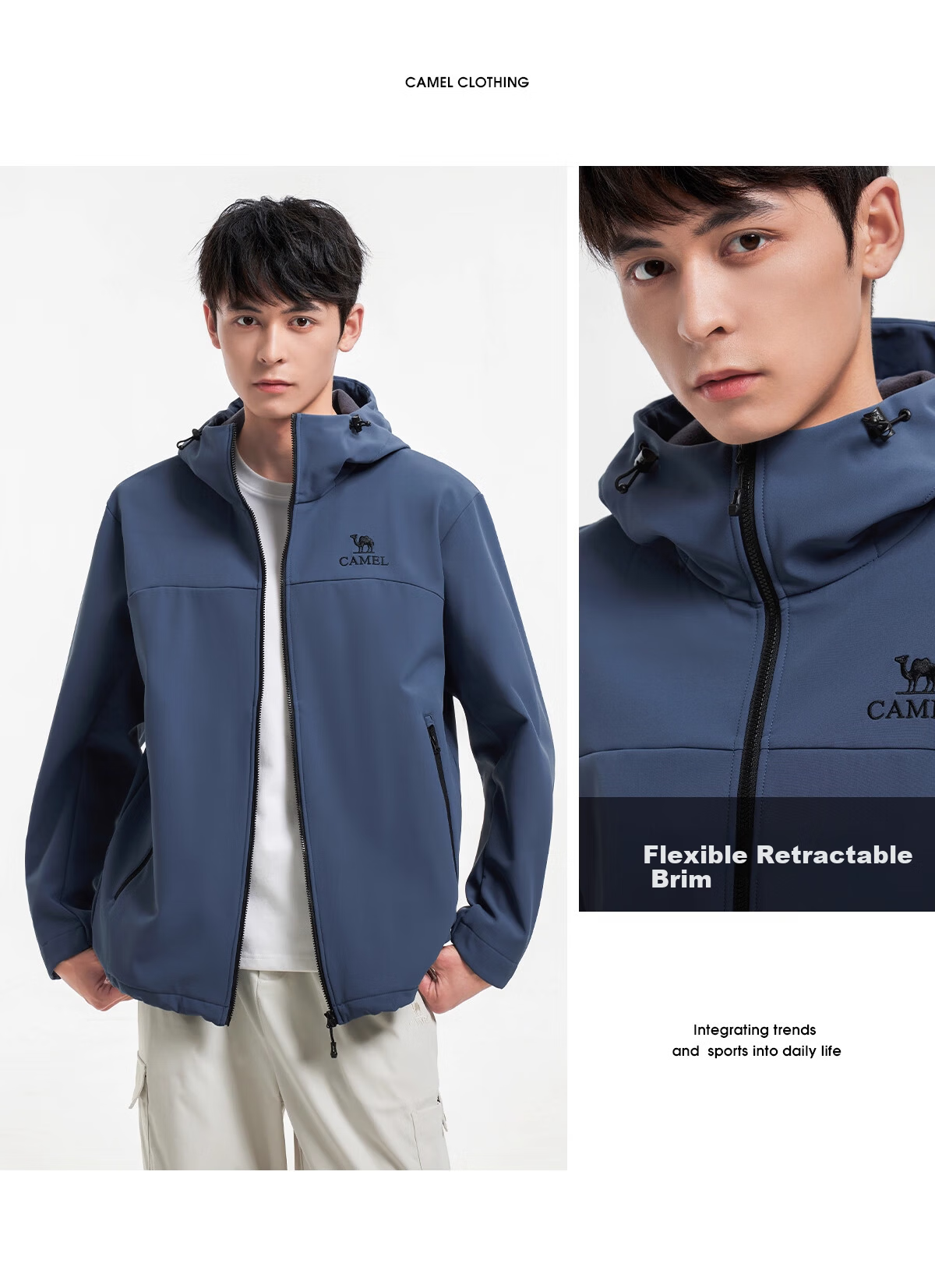 CAMEL Outdoor Softshell Jacket Women 2025 New Spring Autumn Fleece Windproof Hooded Warm Jacket Men G177 19
