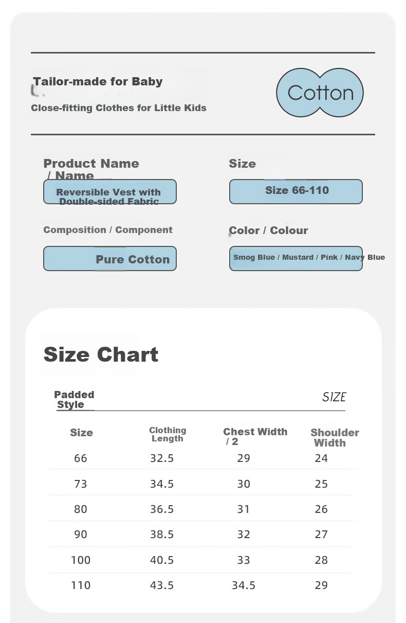 Shubeiyi Baby Clothes Children's Vest Reversible Waistcoat Infant Sleeveless Jacket Top for Boys And Girls Spring Autumn Warm Vest Blue 110 10