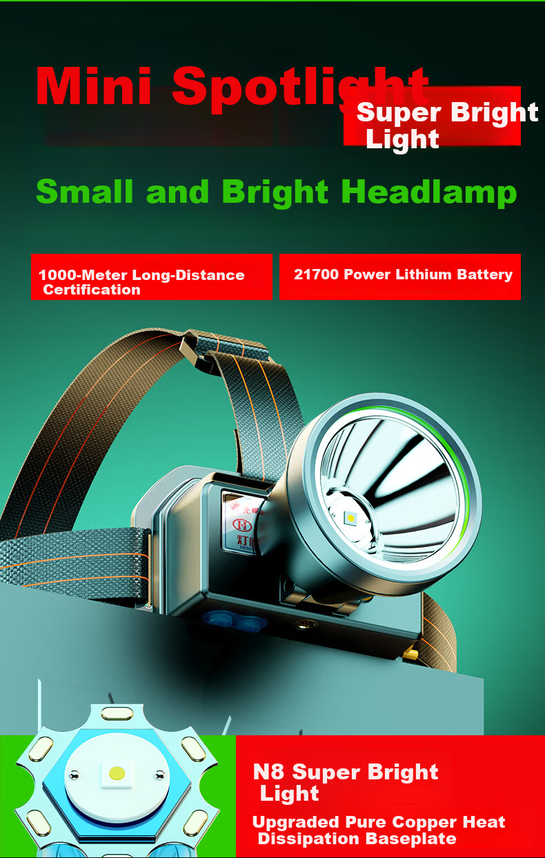 Bright General Rechargeable High-Power Small Headlamp Ultra-Bright Head-Worn Flashlight Outdoor Lighting Long Battery Life Mining Lamp for Beachcombing 2