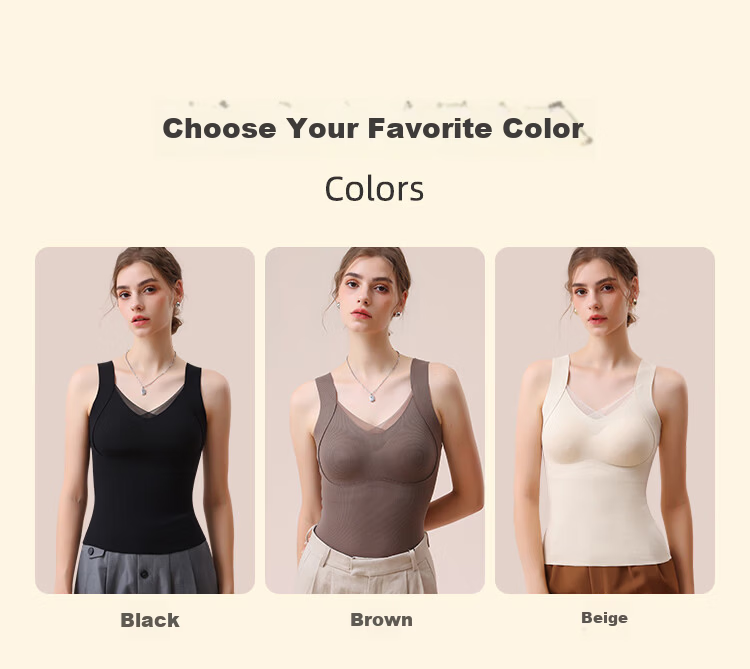 MiiOW Women's Thermal Vest Innerwear with Cashmere and Silk, Padded Camisole, Bra-Free, Fleece-Lined, Thickened, Coffee Color, 2XL 16