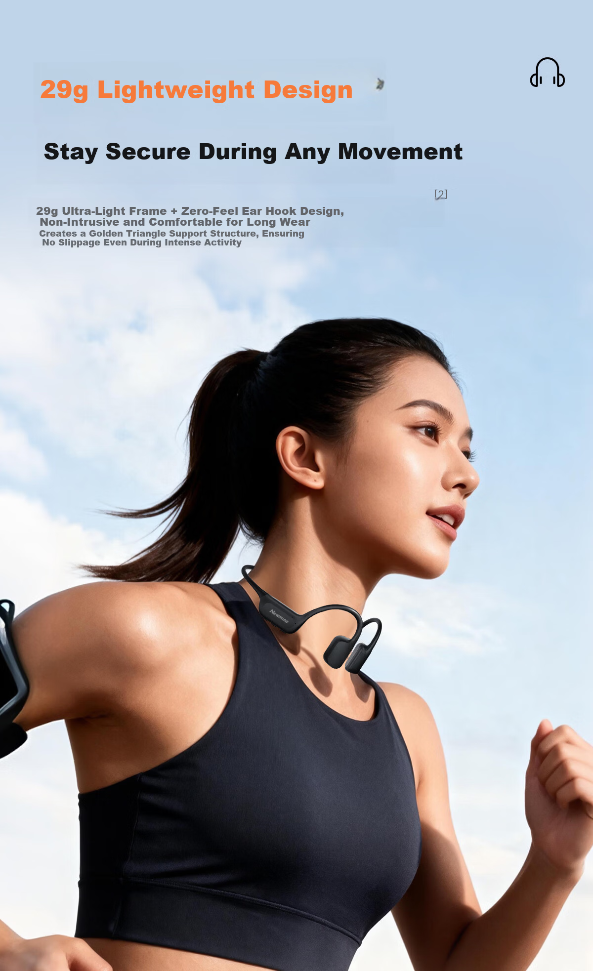 Newmine Bone Conduction Bluetooth Earphones Ear-Hook Wireless Headphones Swimming Running Gaming Non-In-Ear Sports Earphones IPX8 Waterproof with 32GB Memory Compatible with Apple Huawei Phones 8