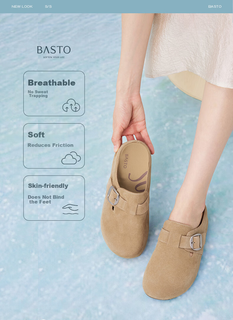 Basto Pistachio 2026 New Casual Closed-Toe Slip-On Thick-Soled Birkenstock Sandals, Women's Outdoor Slippers, Apricot Color, Thick Sole, Size 39 5