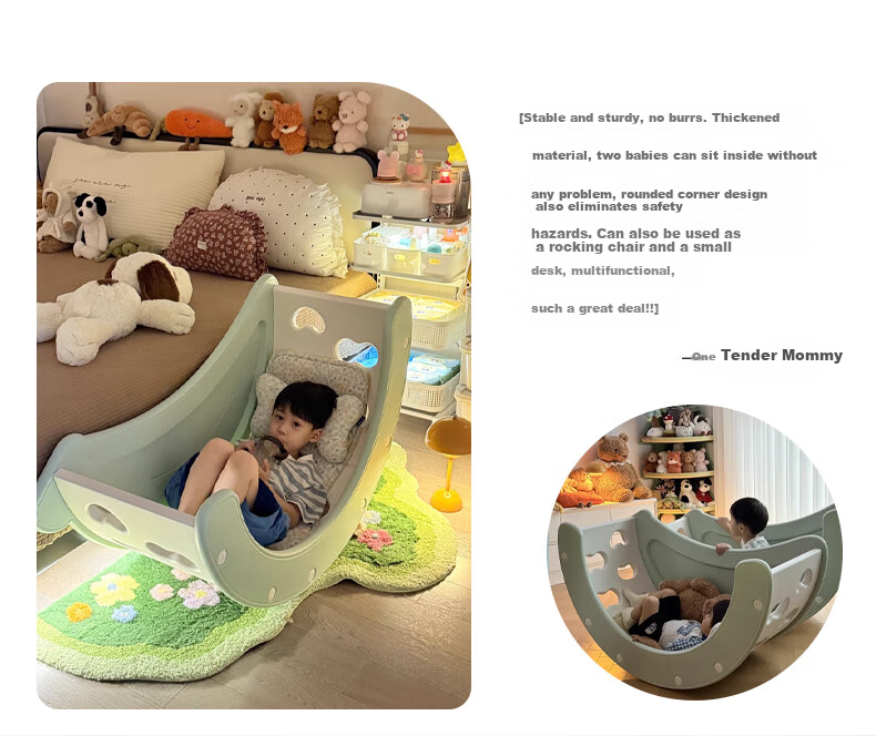 HOBBY TREE Children's Rocking Chair Multifunctional Table Baby Play and Study Desk Writing Table Climbing Frame Leisure Recliner with Cushion 32