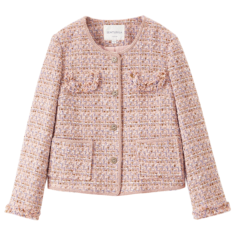 Sentubila Luxury Elegant Little Chanel Style Short Jacket Women Spring Autumn High-end Youthful Pink Quilted M