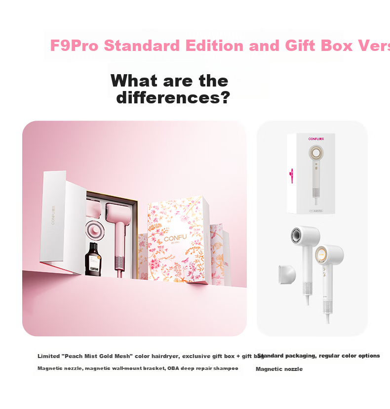CONFU High-Speed Hair Dryer 5 Billion Plasma Home Use High Power Strong Wind Fast Drying Birthday Gift for Girlfriend F9Pro Peach Mist Gold Gift Box Edition 7