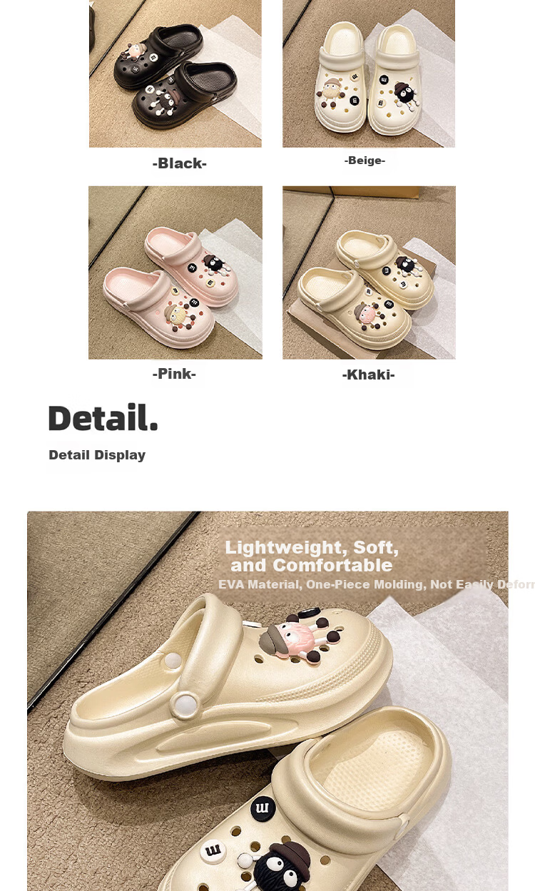 AILAIJIA Cute Thick Sole Clogs Women Open Toe Slippers Summer Outdoor Sandals Black Size 38-39 3