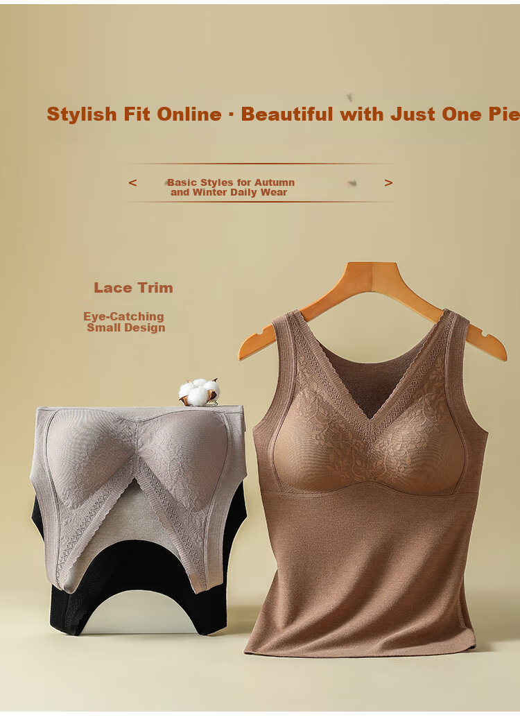 Urban Beauty Women's Thermal Vest with Padded Bra, Fleece-Lined Thickened Seamless Base Layer Vest for Autumn and Winter 13