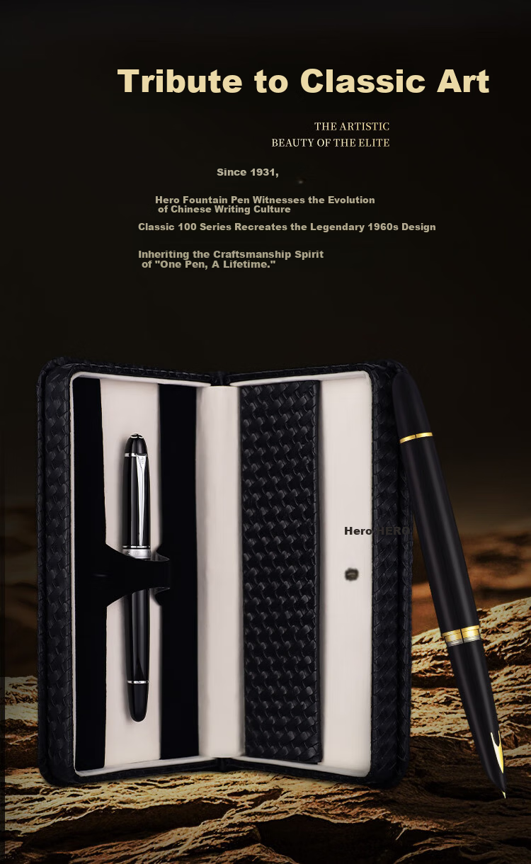 HERO Premium Luxury 14K Fountain Pen Gift Box Signature Pen High-End Business Gift Birthday Present Classic 100/Black Silver Clip 4