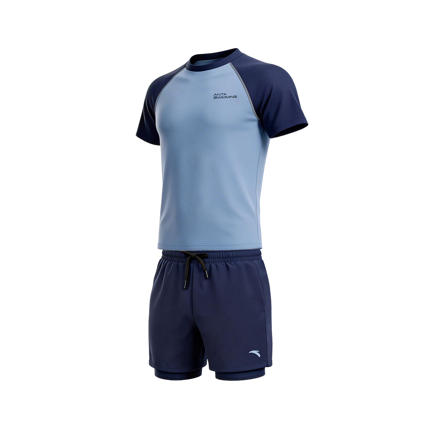 ANTA Men's Swimwear Set Quick-Dry Loose Swim Trunks Dual-Use Blue M