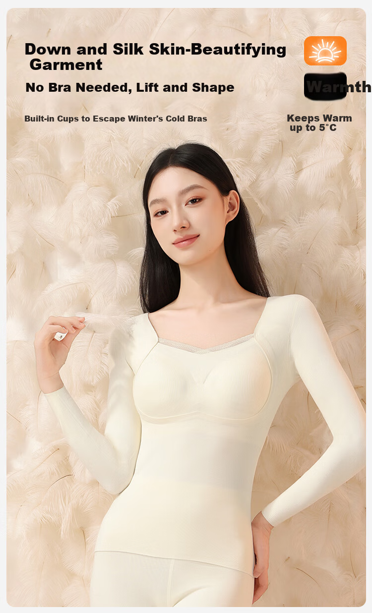 Urban Beauty Women's Thermal Fleece Padded Bra Heat Retaining Underwear Set with Down Silk Autumn Winter 2XL 2