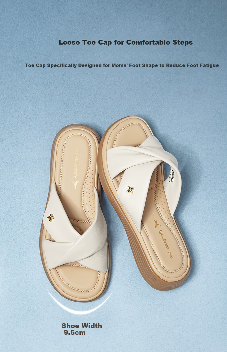 RED DRAGONFLY Genuine Leather Mom Sandals, Summer Sheepskin Soft-Soled Comfortable Non-Fatiguing Middle-Aged And Elderly Sandals WJK25865 Beige 38 7