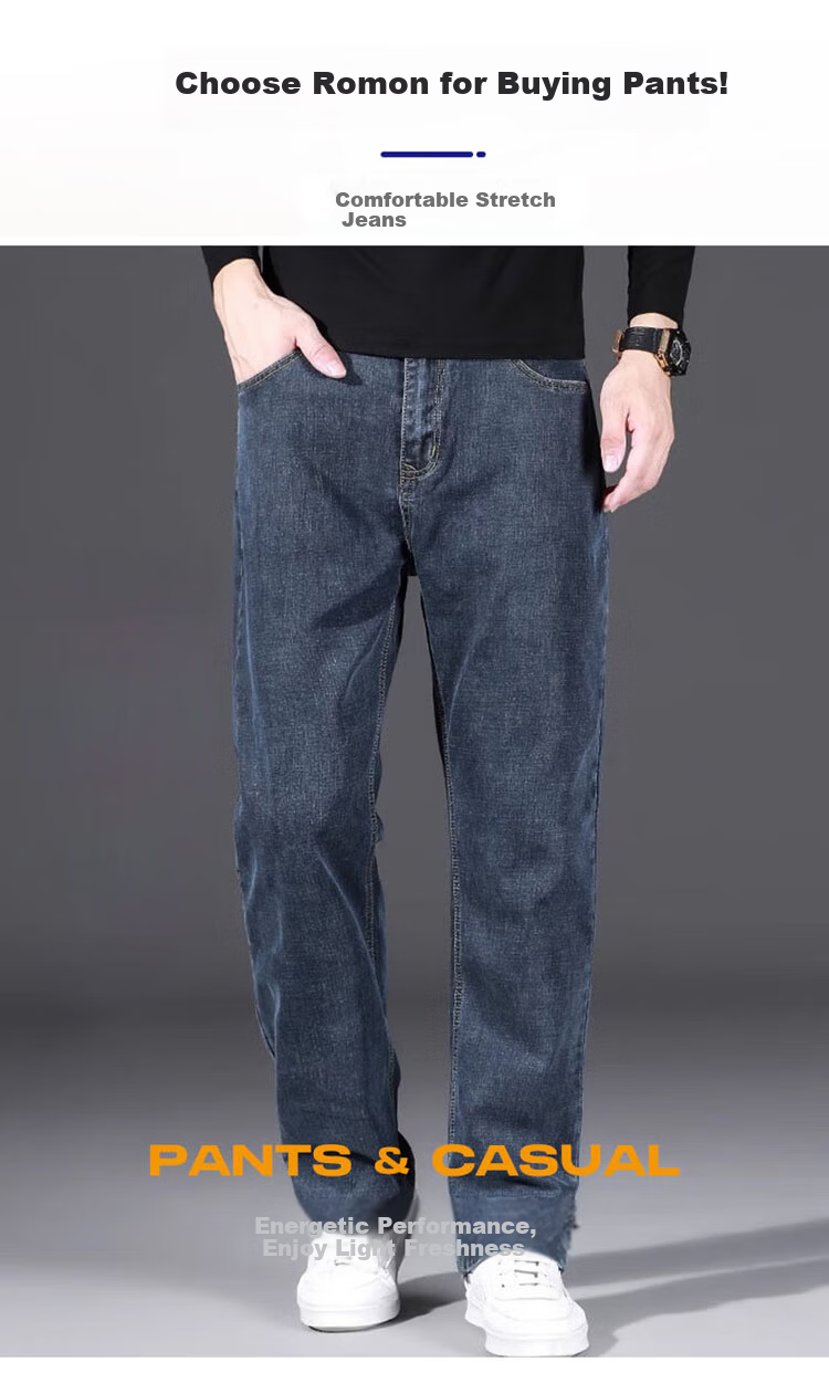 ROMON Men's Jeans, Spring And Summer Straight-Leg Loose Casual Pants, Versatile Business Trousers for Men, Blue-Gray, Size 28 2
