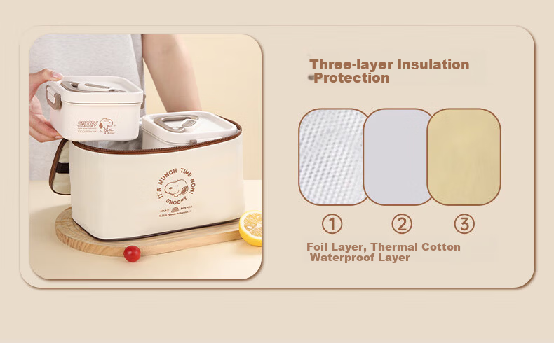 SNOOPY Insulated Lunch Box Bag Portable Handheld Office Lunch Box Fresh-Keeping Bento Bag Set of Three 2