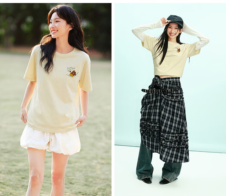 Semir Luo Xiaohei Short Sleeve T-Shirt Women Summer Moisture-Wicking Quick-Dry Cartoon Embroidered Drop Shoulder 2026 Top 109326100051 3