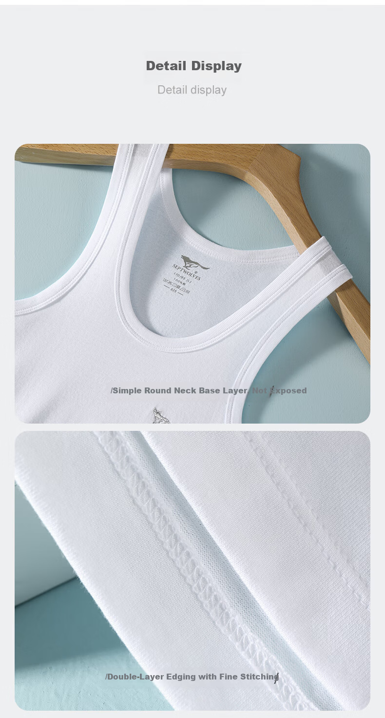 SEPTWOLVES Men's Tank Top, Pure Cotton, High Elasticity, Hurdle Vest, Sweat-Absorbing, Breathable, Sports Undershirt Vest 14
