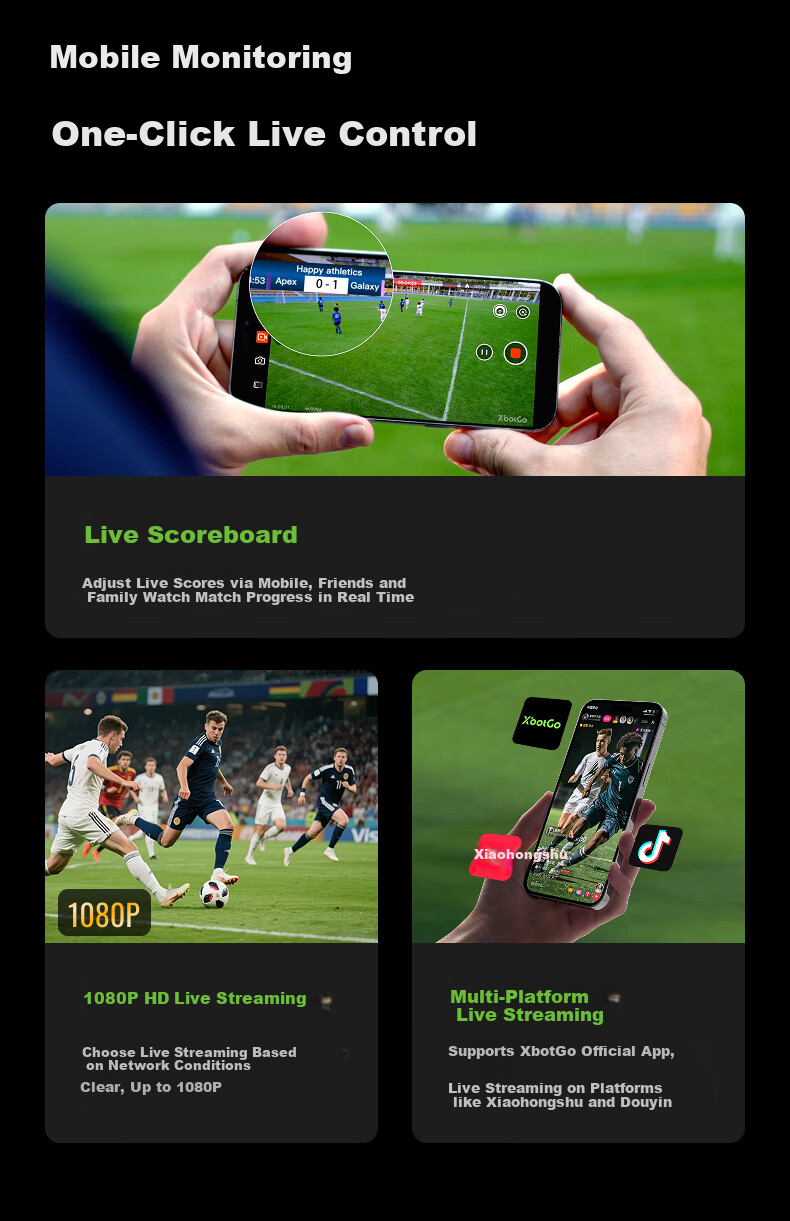 XBOT GO Falcon Court Camera Falcon Event-Grade AI Auto-Tracking Camera Professional Live Recording Device for Soccer and Basketball Training - Green 17