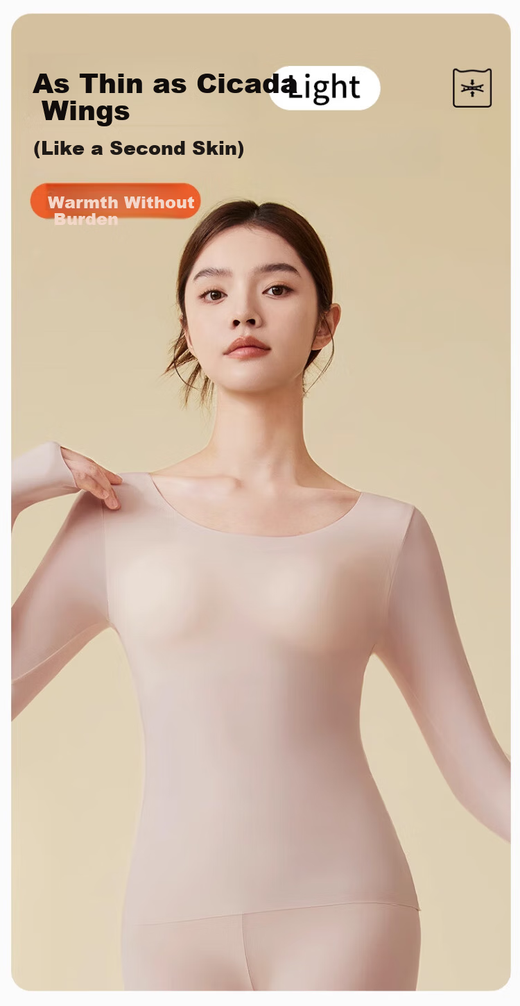 Langsha Women's Thermal Underwear Autumn Winter 10A Antibacterial Skin Care Base Layer with Chest Pad Light Skin L 8