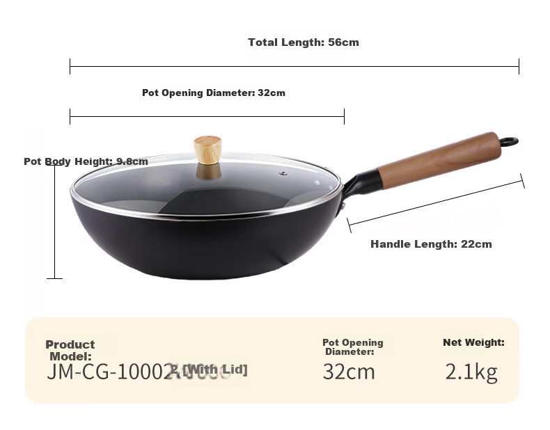 Jingmi Premium Cast Iron Wok 34cm Healthy Non-Coated Iron Frying Pan Universal for Home and Open Flame Cooking 14