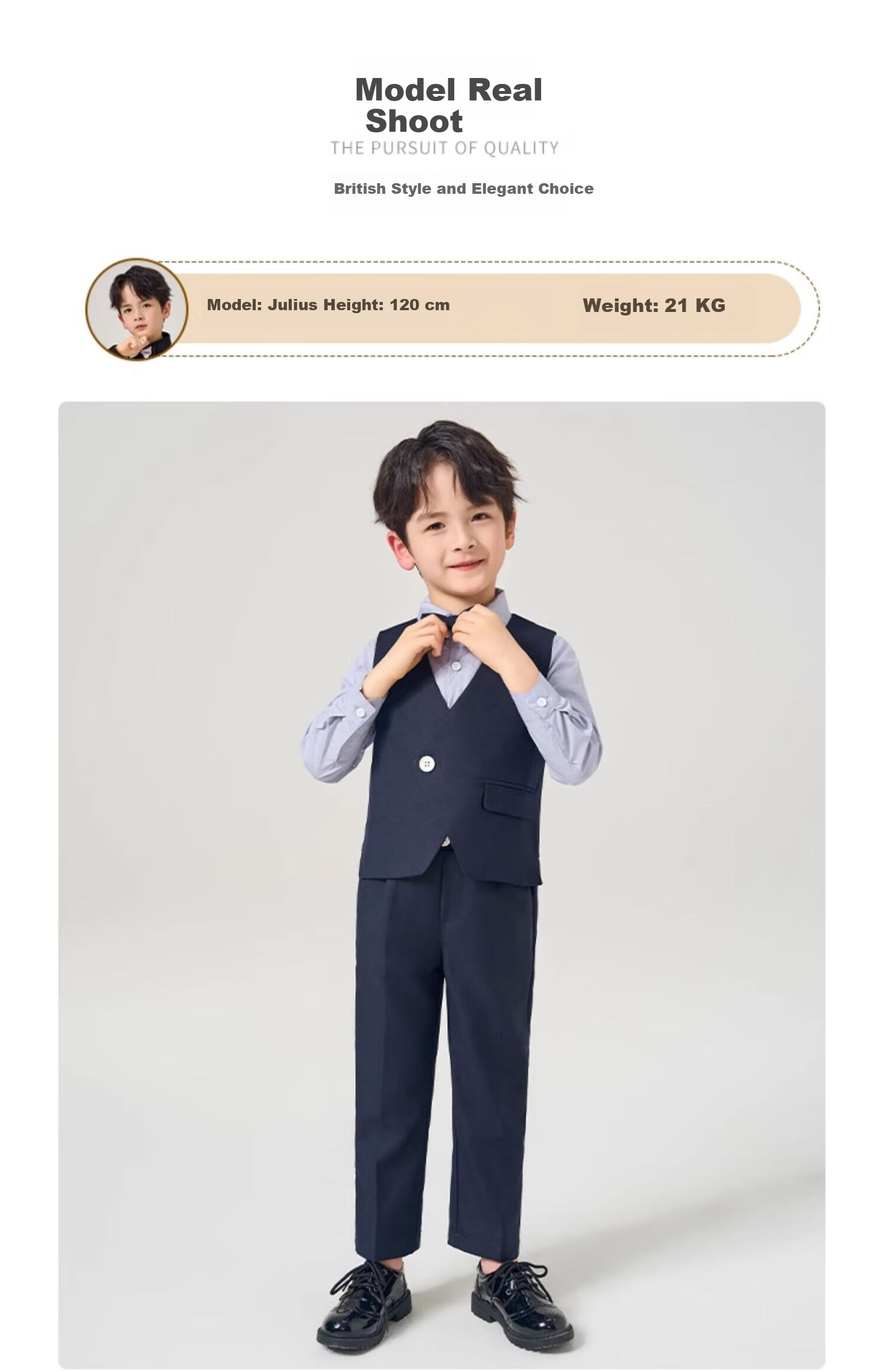 Romon Boys' Formal Suit Set British Style Birthday Party Blazer Flower Boy Performance Outfit Navy Blue 160 9