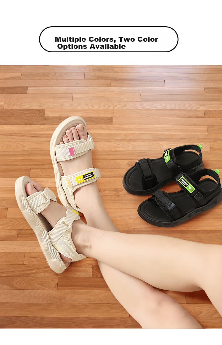 FOOTOPPO Magic Tape Roman Sandals Women Outdoor Flat Summer Comfortable Soft Sole Sports Casual Slippers 2