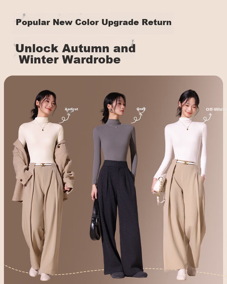 Urban Beauty Camellia Moisturizing Semi-Turtleneck Fleece-Lined Long Sleeve Base Layer Top for Women Autumn Winter High Elastic Soft Inner Wear 3