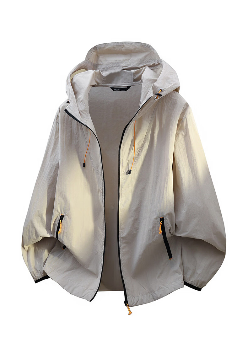 :CHOCOOLATE IT Summer Lightweight Casual Breathable Sun Protection Skin Jacket Unisex Loose Hooded Coat Light Khaki S 2