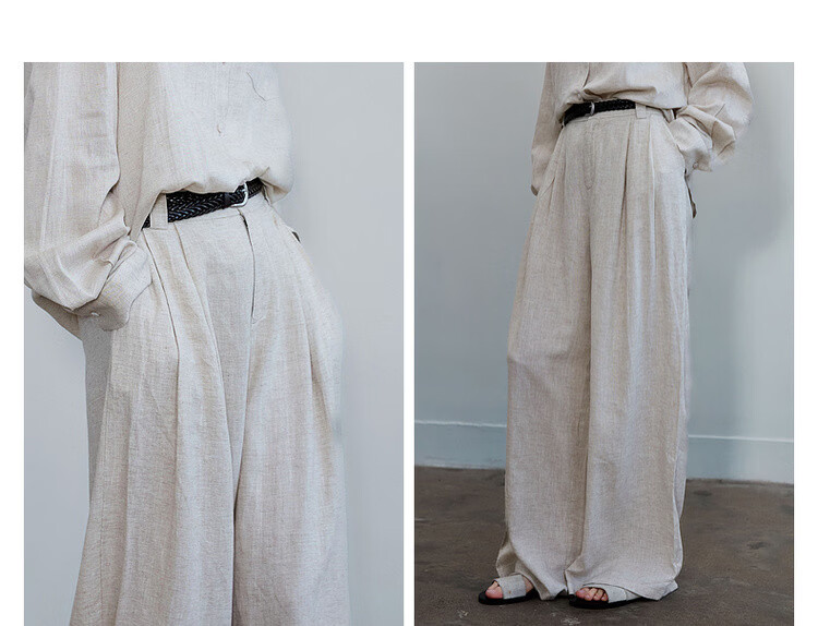 Demana Oxygen 100 Linen Spring Minimalist 3D Pleated Loose Wide-Leg Slimming Casual Pants for Women Premium Feel 7