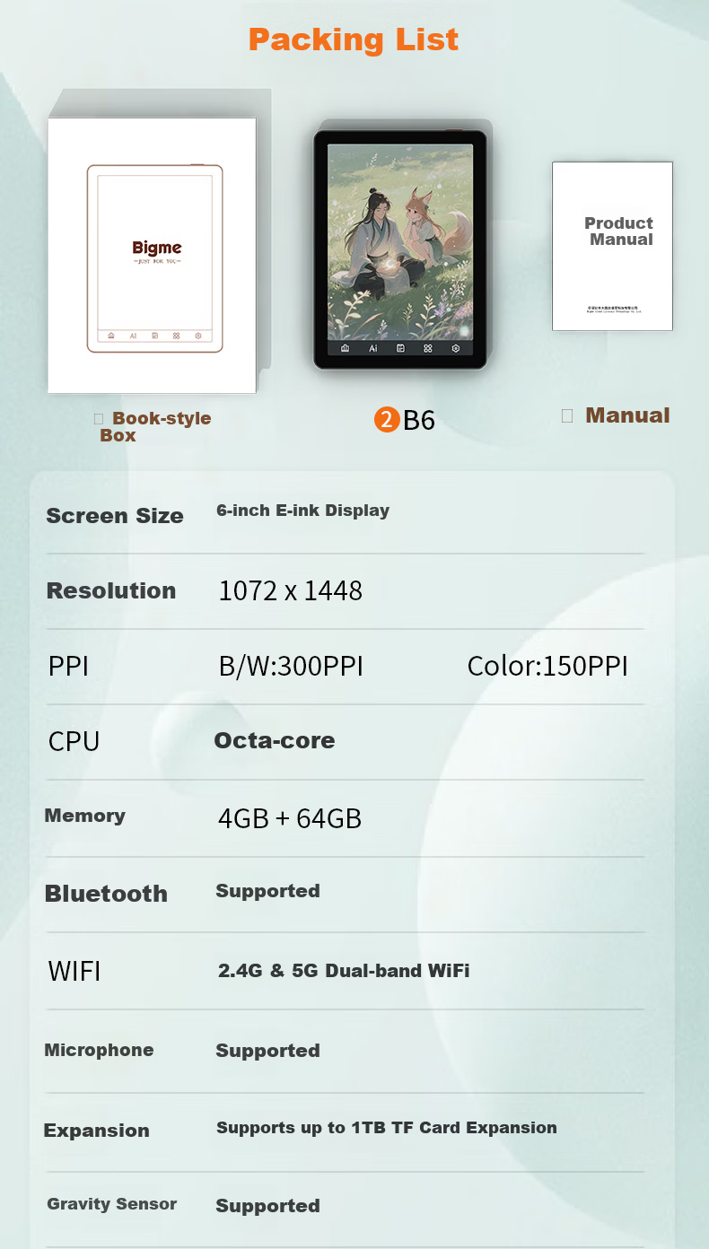 BIGME E-Reader B6【New Release】 6-Inch E-Ink Screen Smart Reading Device Ebook Reader for Books, Study, Comics Lightweight Portable White 14