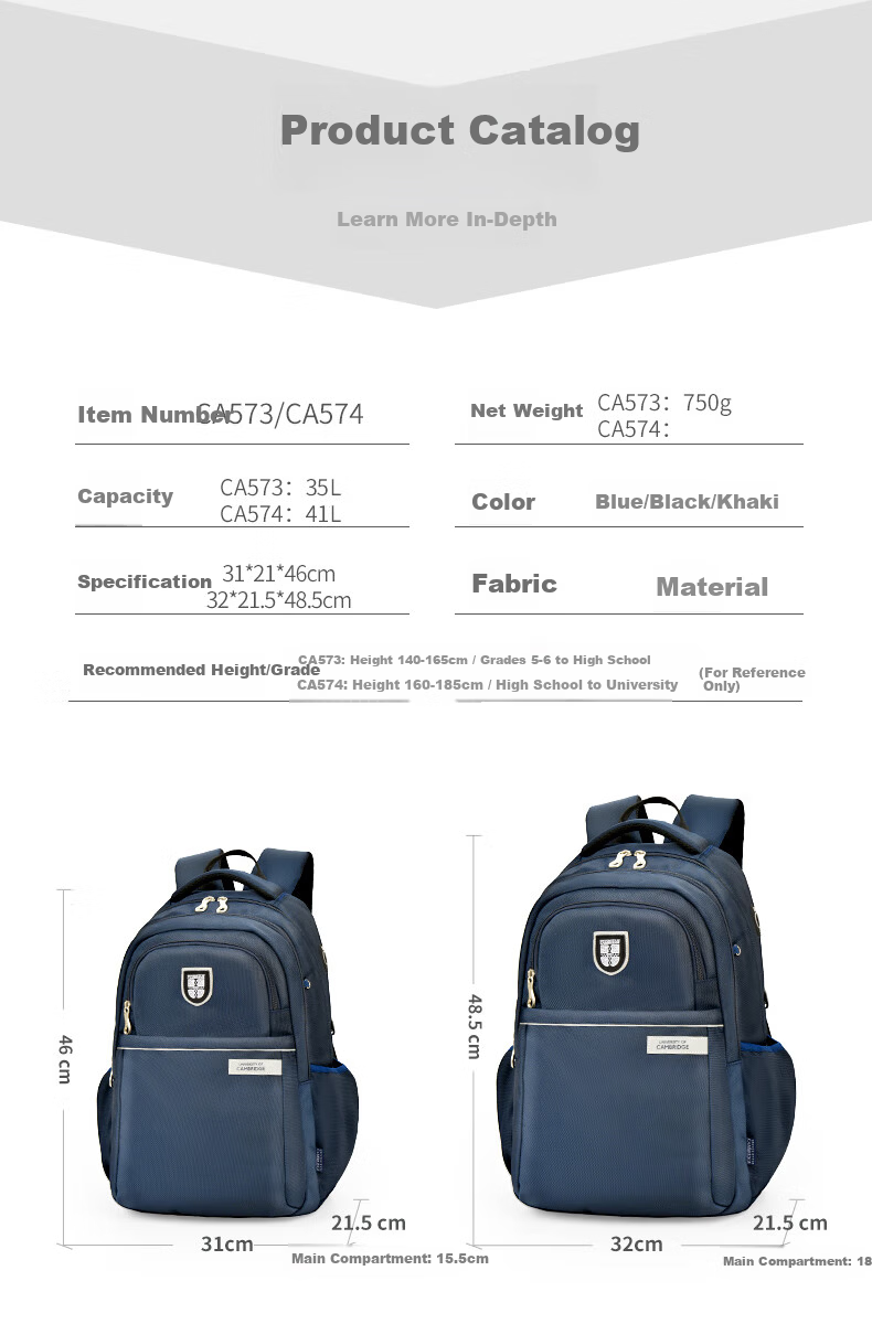 UNIVERSITY OF CAMBRIDGE Large Capacity Backpack for Junior and Senior High School Students, Lightweight School Bag for Upper Primary Boys 13