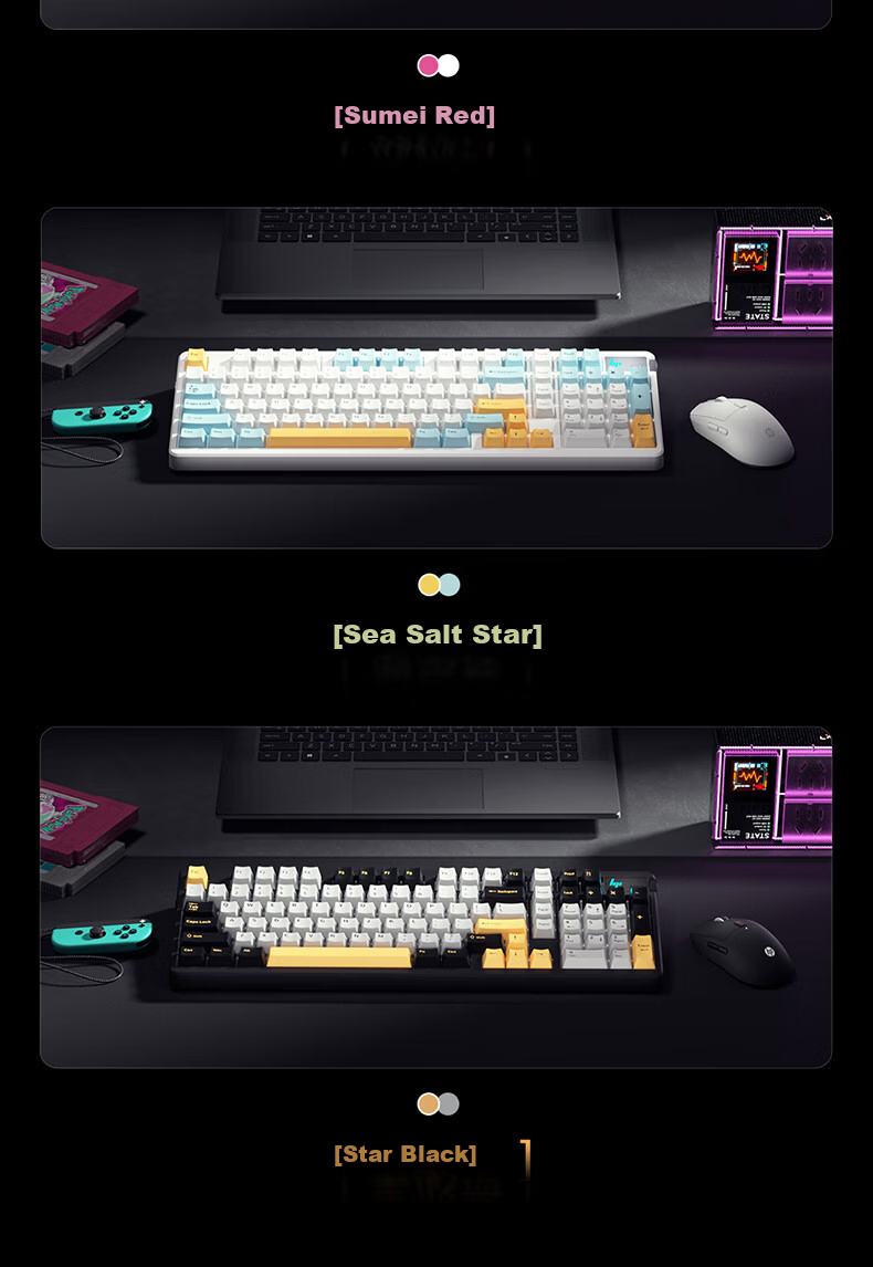 HP GT98 Mechanical Keyboard Wireless Wired Bluetooth Tri-Mode Gasket Customizable Gaming Keyboard Office Computer Starry Black Jade Switch 3