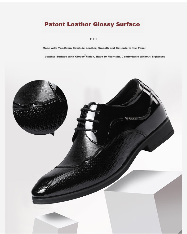 LAORENTOU Men's Business Dress Shoes First Layer Cowhide Non-Slip Small Size Invisible Height Increasing Shoes 1313A036 Black 36 6