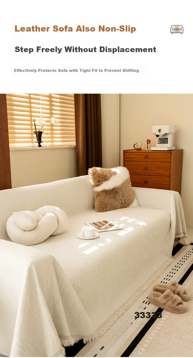 MUJI Premium Sofa Cover All-Season Sofa Throw Full Cover Blanket Cream White 180x380cm 7