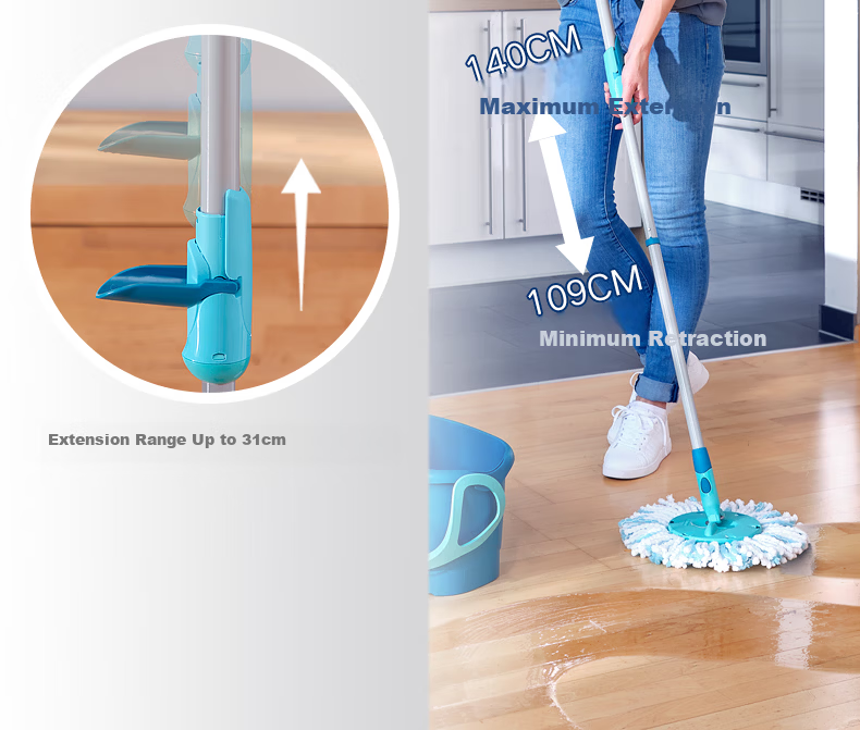 Likui German Imported 32cm Rotating Mop with 1 Cloth and Bucket Set, Telescopic Handle, Hands-Free Washing, Household Floor Cleaning Tool 12
